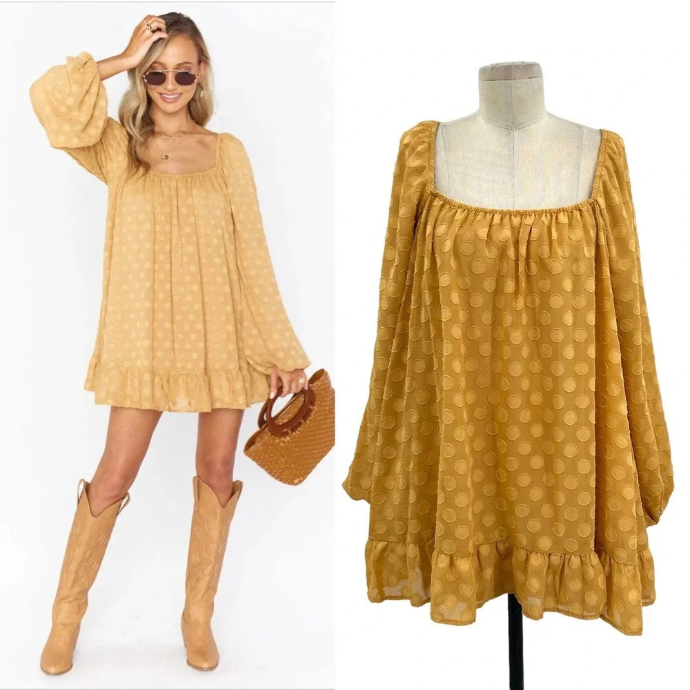 Show Me Your Mumu Briar Mini Dress Golden Yellow Polka‎ Dot Size XS